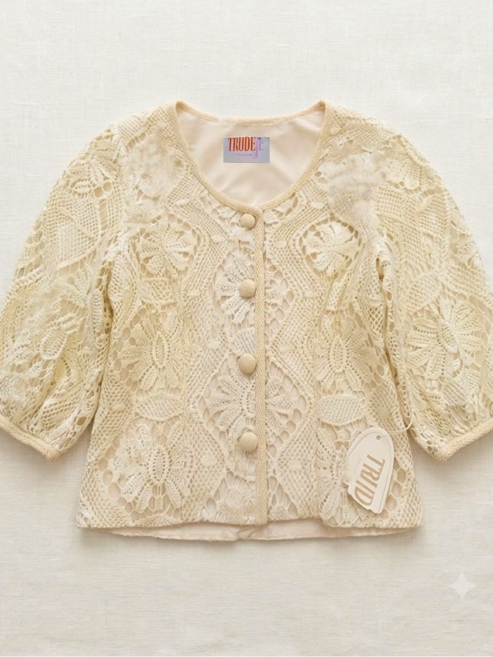 Vintage Trudy Jr. of California Ivory Crochet Top  Sz. Small  Deadstock